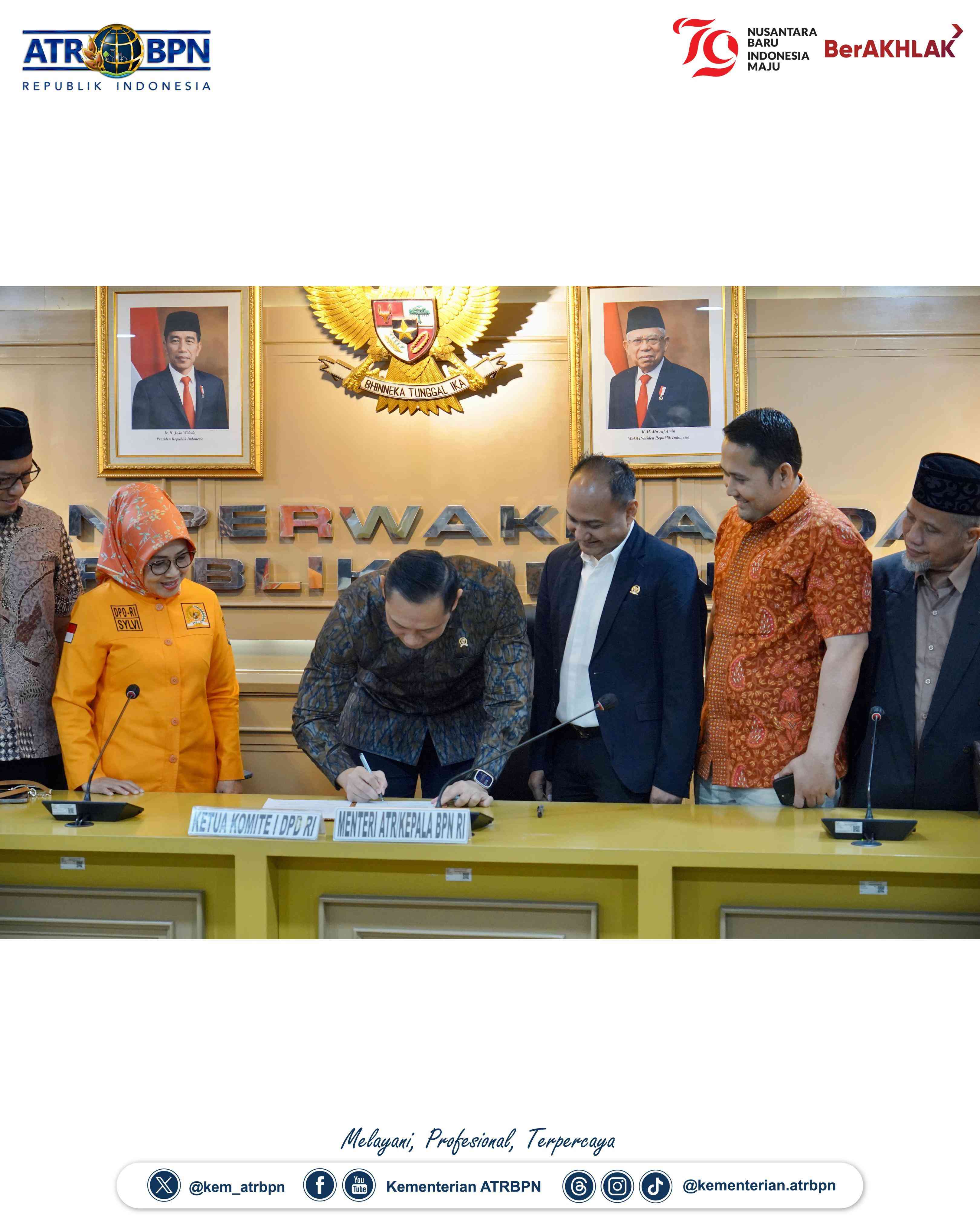 Rapat Kerja Bersama Komite I DPD RI, Menteri AHY: Keadilan untuk Semua, Kesejahteraan untuk Semua
