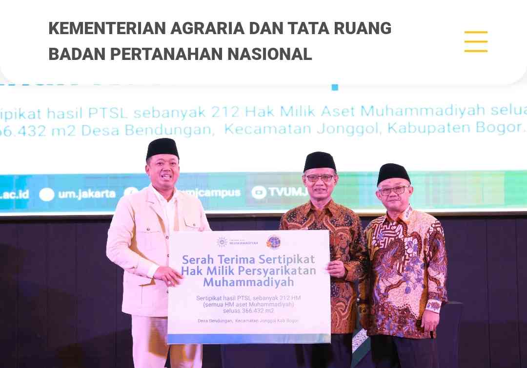 Serahkan 212 Sertipikat Tanah Aset Muhammadiyah, Nusron Komitmen Percepat Sertipikasi Tanah Wakaf dan Rumah Ibadah