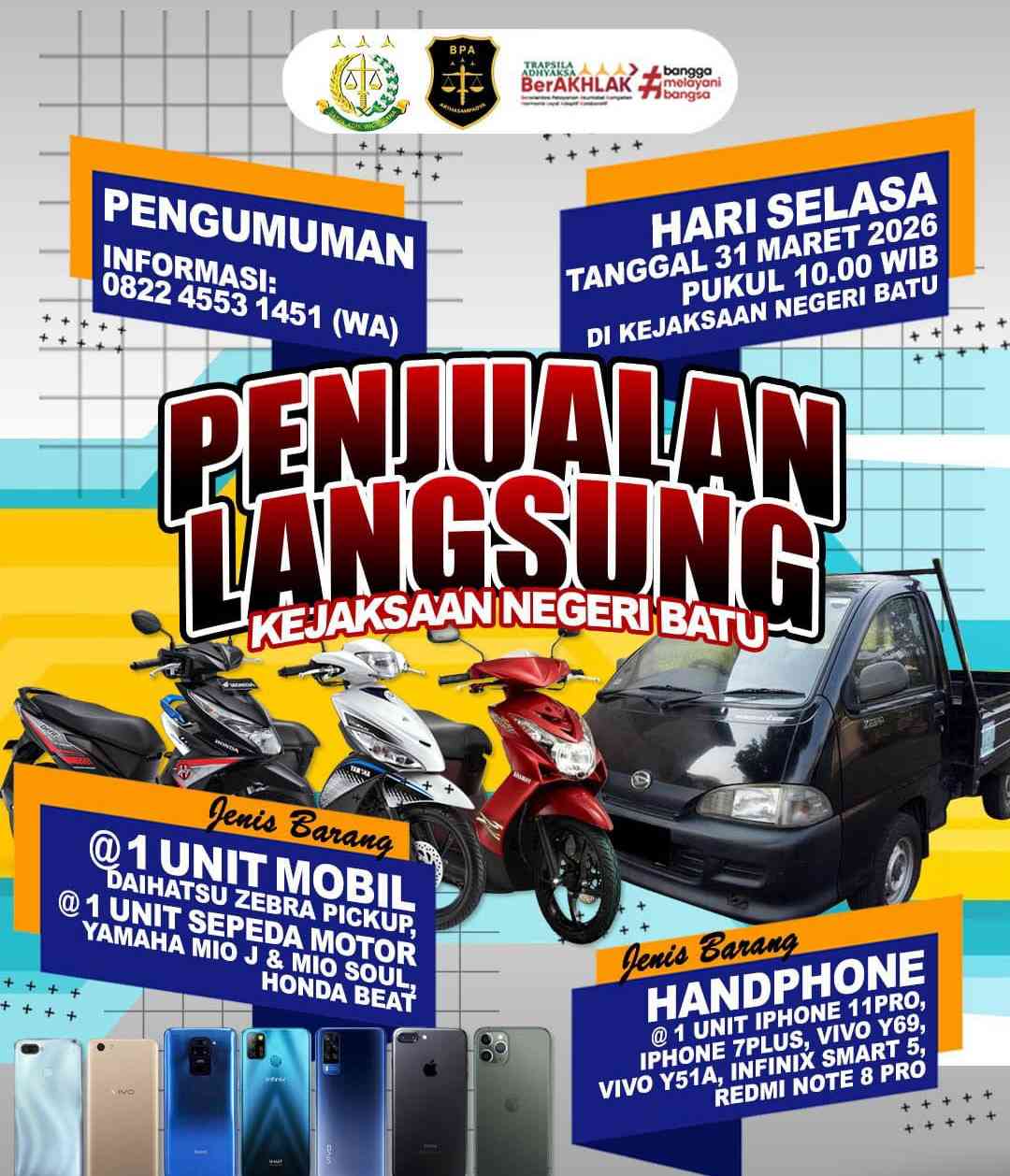 Akhir Maret 2026 Kejari Batu Open Bidding Barang Rampasan Negara