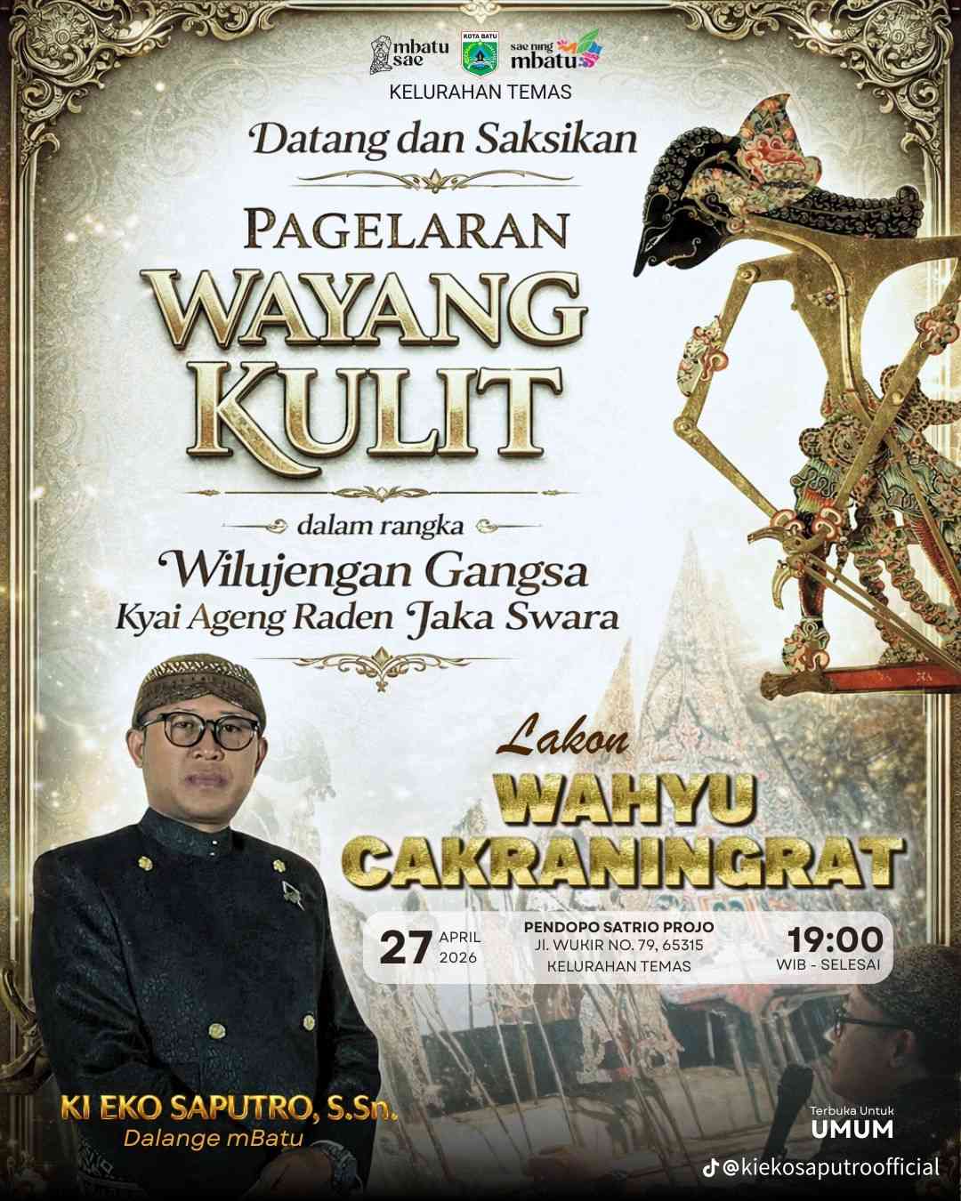 Wilujengan Gangsa Temas, Wayang Kulit “Wahyu Cakraningrat” Angkat Spirit Kepemimpinan Generasi Muda