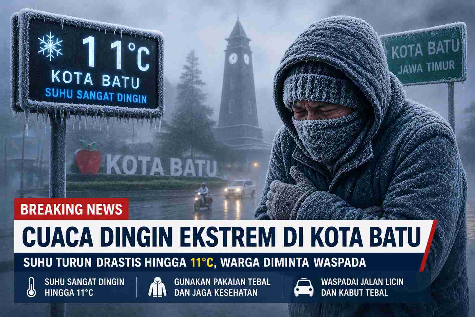 Suhu Ekstrem Capai 11 Derajat Celsius, BPBD Kota Batu Imbau Warga dan Wisatawan Jaga Kesehatan
